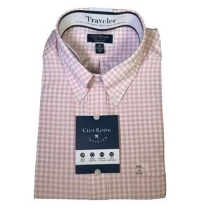 Club Room Men's Gingham Button-Down Shirt Rose Shadow Pink 18 36-37 $60